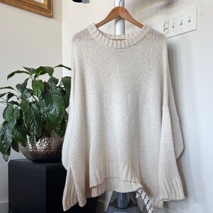 Aerie Plus Ivory Cream Wool Blend Open Knit Sweater Sz XXL Crewneck Loose